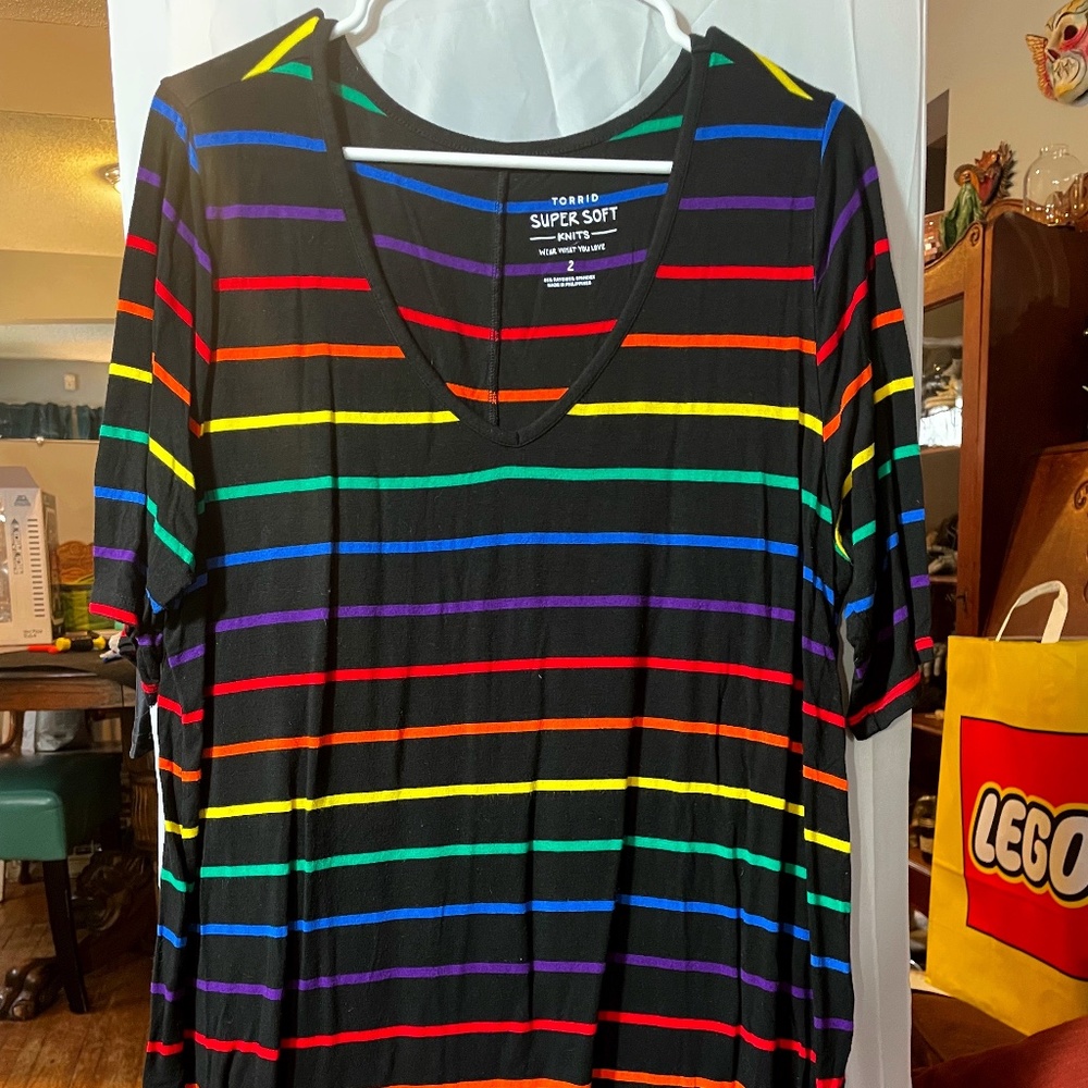 Torrid Celebrate Love Super Soft rainbow stripe tunic, 2X